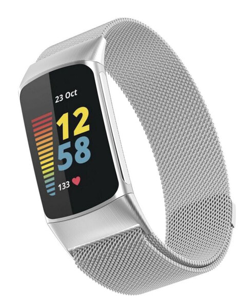 Unisex Silver-Tone Stainless Steel Mesh Band Compatible with Fitbit Charge 5 and 6