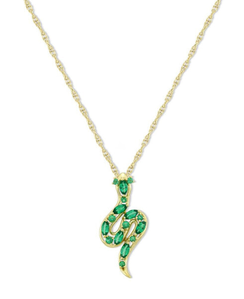 Lab-Grown Emerald Snake 18" Pendant Necklace (5/8 ct. t.w.) in 14k Gold-Plated Sterling Silver