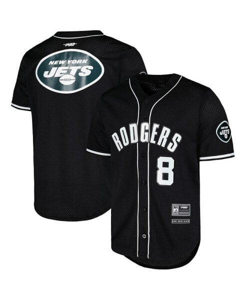 Men's Aaron Rodgers Black New York Jets Mesh Baseball Button-Up T-shirt