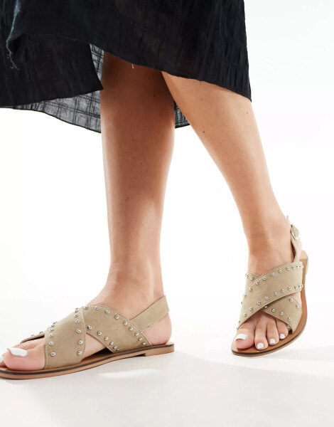 ASOS DESIGN Feast studded leather sandals in taupe