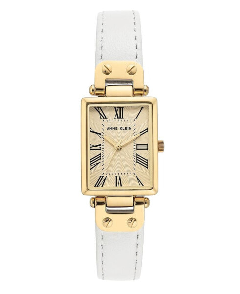 Gold-Tone and White Leather Strap Watch 21.5mm