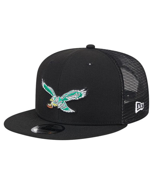 Men's Black Philadelphia Eagles Main Trucker 9Fifty Snapback Hat