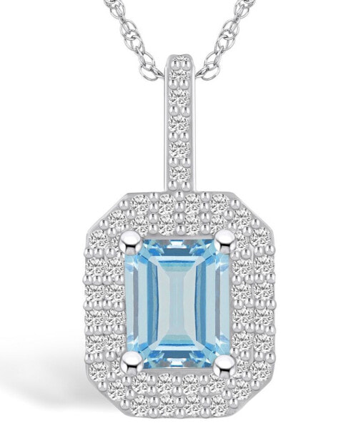 Aquamarine (1-3/8 Ct. T.W.) and Diamond (1/2 Ct. T.W.) Halo Pendant Necklace in 14K White Gold