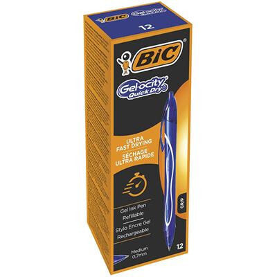 BIC Gel-ocity Quick Dry - Clip - Clip-on retractable ballpoint pen - Refillable - Blue - 12 pc(s) - Medium