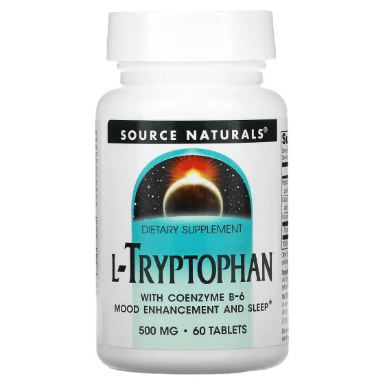 Витаминный препарат с L-Tryptophan (триптофан) и коферментом B-6, 500 мг, 60 таблеток Source Naturals