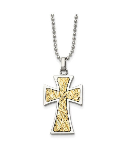 14k Gold tone Accent Cross Pendant Ball Chain Necklace