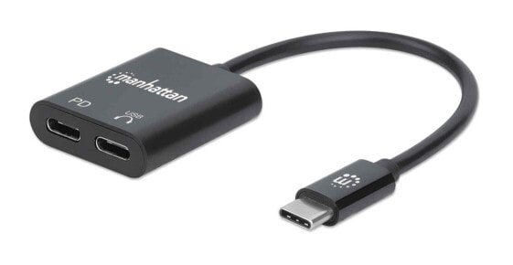 Manhattan USB-C to USB-C Audio Adapter and USB-C (inc Power Delivery) - Black - 480 Mbps (USB 2.0) - Cable 11cm - With Power Delivery to USB-C Port (60W) - Three Year Warranty - Retail Box - Black - 0.112 m - 11 g - 1 pc(s)