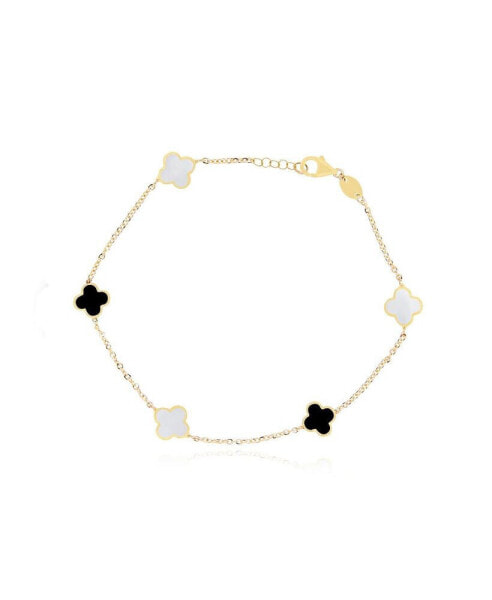 Mini Mother of Pearl and Onyx Mixed Clover Bracelet