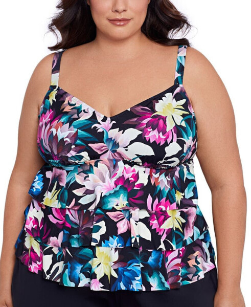 Plus Size Floral-Print Tiered Tankini Top, Created for Macy's