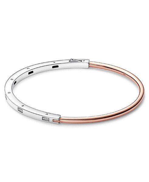 Signature 14K Rose Gold-Plated and Sterling Silver Two-Tone I-D Pave Bangle Bracelet