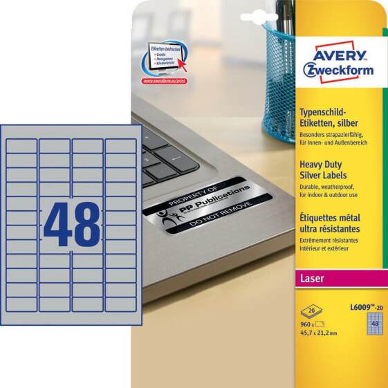 Avery Zweckform Avery Silver Heavy Duty Labels - Silver - Rounded rectangle - Permanent - DIN A4 - Polyester - 78 g/m²