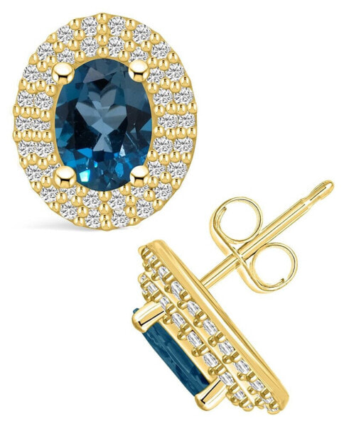 London Topaz (2 ct. t.w.) and Diamond (1/2 ct. t.w.) Halo Stud Earrings in 14K Yellow Gold