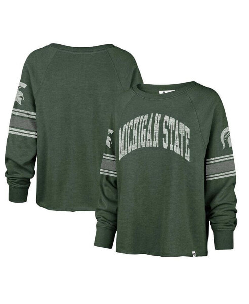 Women's Green Distressed Michigan State Spartans Allie Modest Raglan Long Sleeve Cropped T-shirt