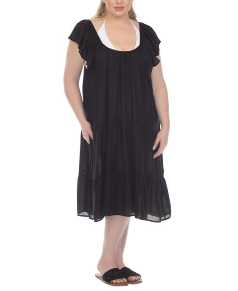 Plus Size Flutter-Sleeve Tiered Cover Up Midi Dress