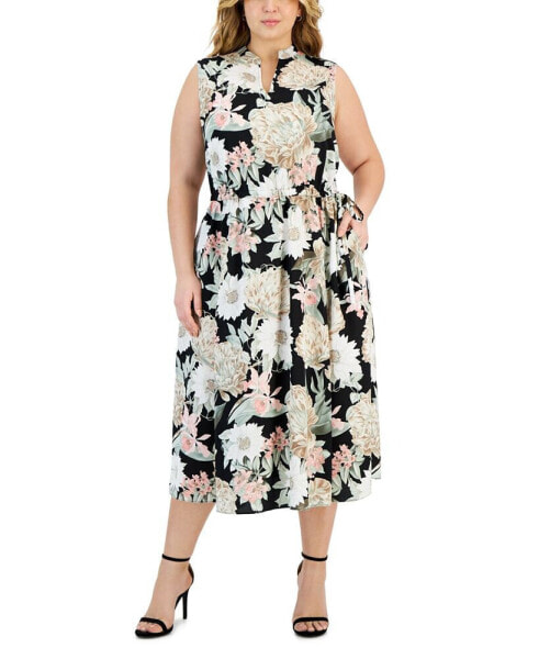 Plus Size Jenna Floral Drawstring-Waist Dress