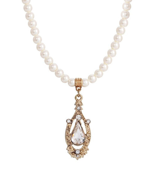 2028 imitation Pearl Crystal Pendant Necklace