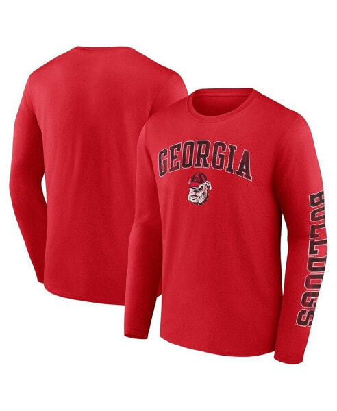 Men's Red Georgia Bulldogs Distressed Arch Over Logo Long Sleeve T-shirt