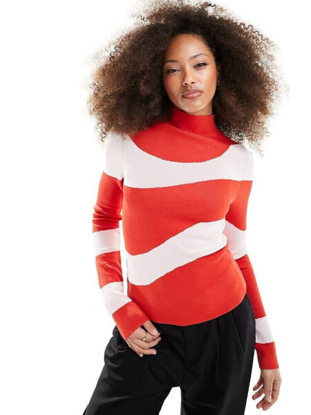 Mango wave stripe jumper in red and white