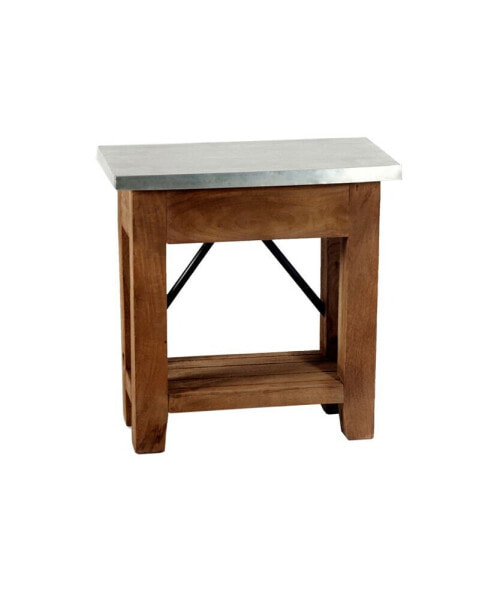 Millwork Wood and Zinc Metal End Table with Shelf