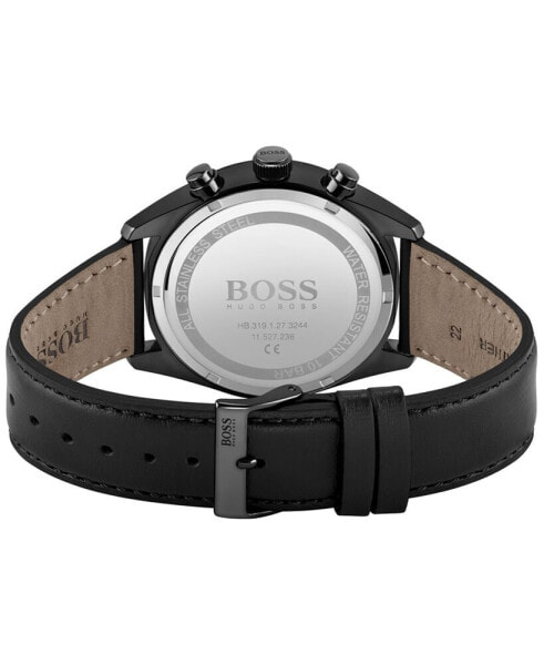 BOSS Men's Chronograph Champion Black Perforated Leather Strap Watch 44mm