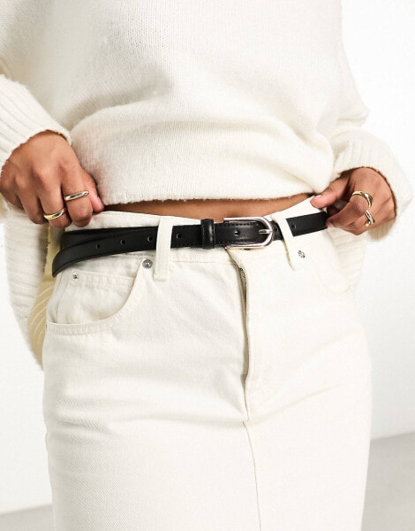 ASOS DESIGN skinny waist and hip jeans belt with gold buckle in black