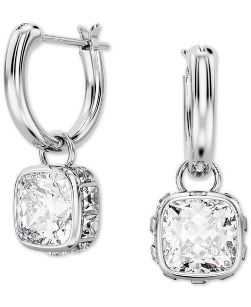 Silver-Tone Zirconia & Crystal Square Dangle Hoop Earrings