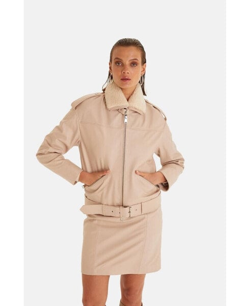 Women's Biker Jacket, Beige