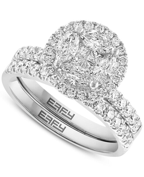 EFFY® Diamond Round Halo Cluster Bridal Set (1-1/2 ct. t.w.) in 14k White Gold