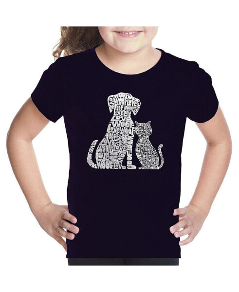 Big Girl's Word Art T-shirt - Dogs and Cats