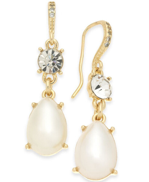 Gold-Tone Crystal & Imitation Pearl Drop Earrings, Created for Macy's