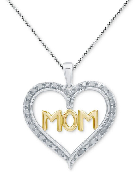 Marsala diamond Mom Heart 18" Pendant Necklace (1/4 ct. t.w.) in Sterling Silver & 14k Gold-Plate