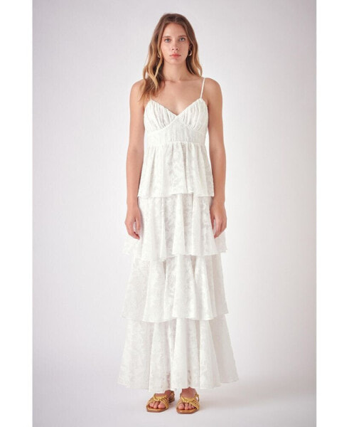 Women's Floral Jacquard Tiered Maxi Dress