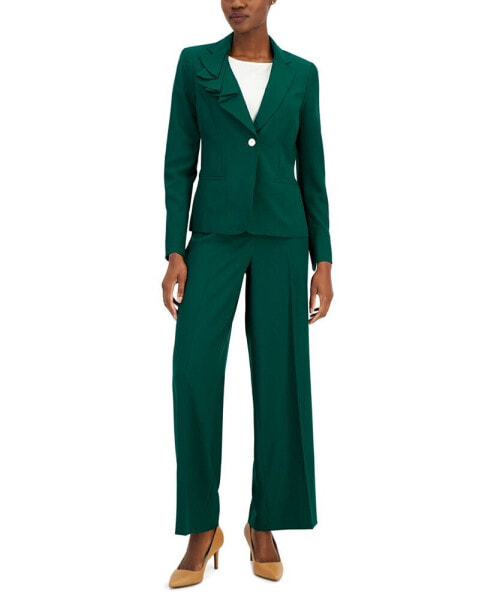 Women's Asymmetrical Ruffled One-Button Jacket & Wide-Leg Pant Suit