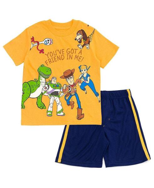 Toddler Boys Pixar Toy Story Woody Buzz Lightyear Bo Peep Rex Athletic T-Shirt Mesh Shorts Outfit Set to