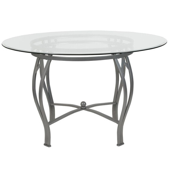 Syracuse 48'' Round Glass Dining Table With Silver Metal Frame