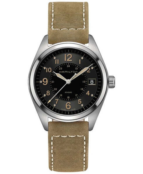 Men's Swiss Khaki Field Tan Leather Strap Watch 40mm H68551833