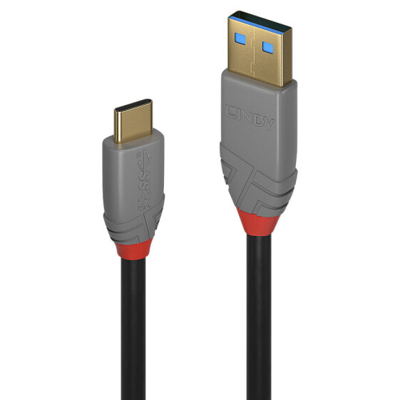 Lindy 1.5m USB 3.1 Type A to C Cable - 5A PD - Anthra Line - 1.5 m - USB C - USB A - USB 3.2 Gen 2 (3.1 Gen 2) - 10000 Mbit/s - Black - Grey