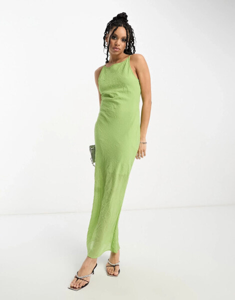 ASOS DESIGN bias cut slip midi dress in green