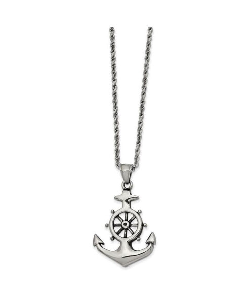 Antiqued and Polished Anchor Pendant on a Curb Chain Necklace
