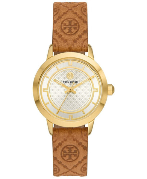 Women's The Tory Monogram Embossed Leather Strap Watch 34mm
