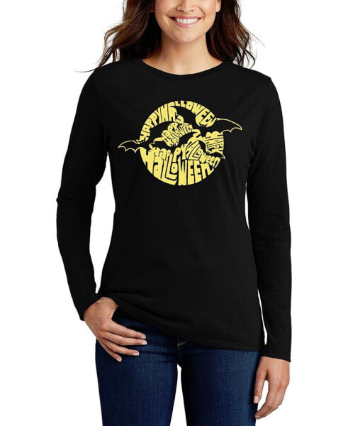 Women's Halloween Bats Word Art Long Sleeve T-shirt