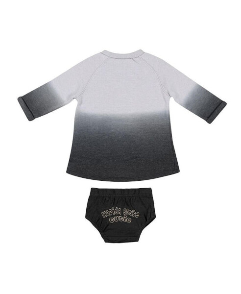 Newborn and Infant Girls Gray, Black Distressed Florida State Seminoles Hand in Hand Ombre Dress and Bloomers Set