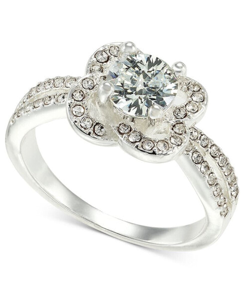 Silver-Tone Pavé & Cubic Zirconia Flower Halo Ring, Created for Macy's