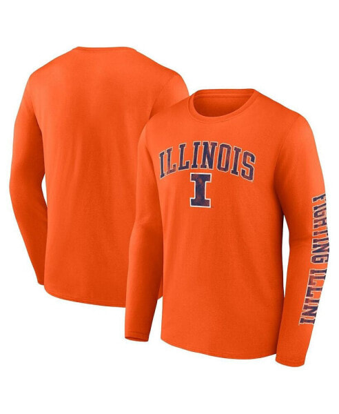 Men's Orange Illinois Fighting Illini Distressed Arch Over Logo Long Sleeve T-shirt