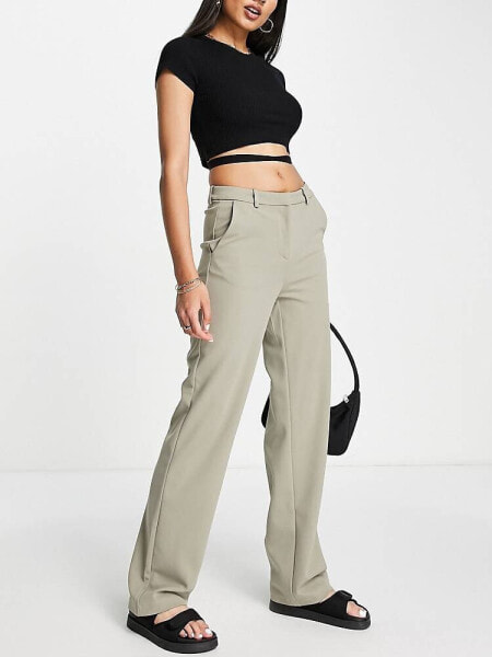 Vero Moda tailored straight leg trouser in stone