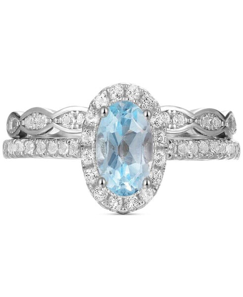 Кольцо Macy's Halo Sky Blue Topaz & White Topaz Gold-Plated Silver