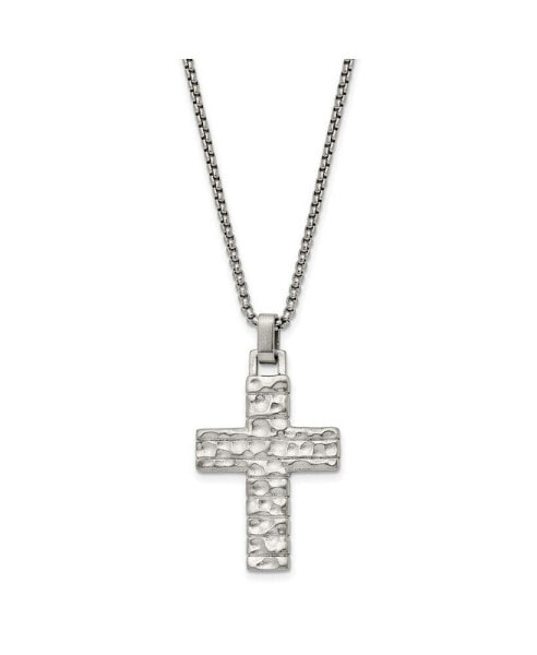 Chisel brushed Polished Cross Pendant on a Box Chain Necklace
