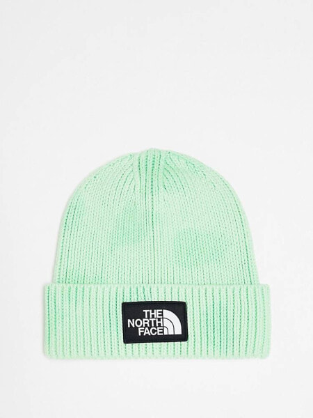 The North Face Logo patch cuffed beanie in green tie dye