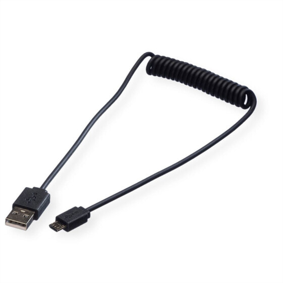 ROLINE USB 2.0 Spiral Cable - A - Micro B - M/M 1m - 1 m - USB A - Micro-USB B - USB 2.0 - 480 Mbit/s - Black