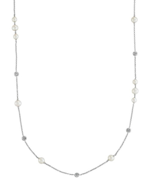 Macy's cultured Freshwater Pearl (6-7mm) & White Sapphire (2 ct. t.w.) 38-1/2" Statement Necklace in Sterling Silver